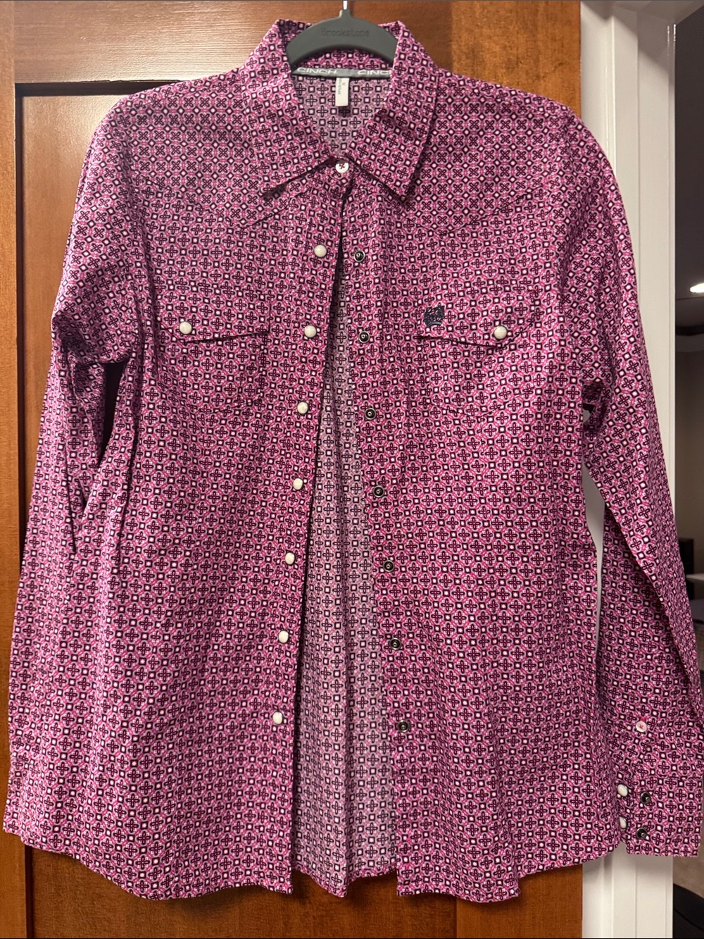 Women's Cinch Pink Patterned Button-Front Shirt Jacket